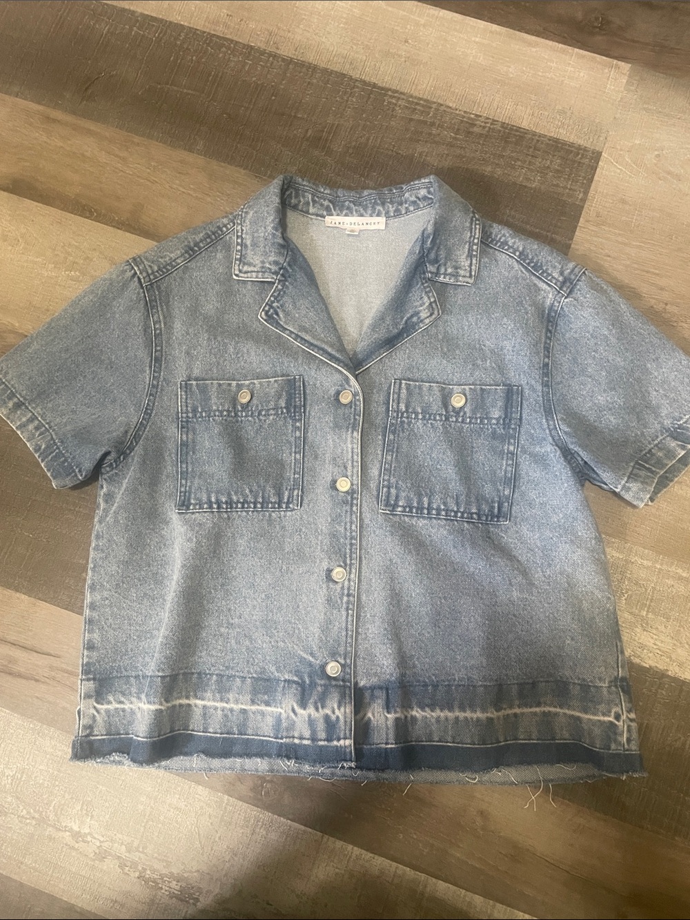 Jane and Delancey Light Blue Short-Sleeve Denim Button-Down Shirt